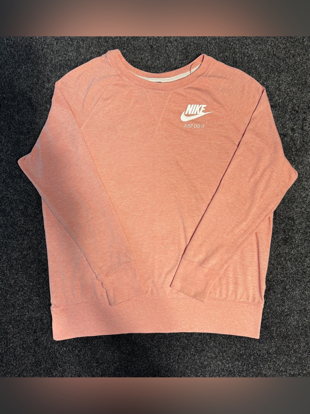 Nike Women’s XL Peach Heather Crewneck Sweatshirt Just Do It Swoosh